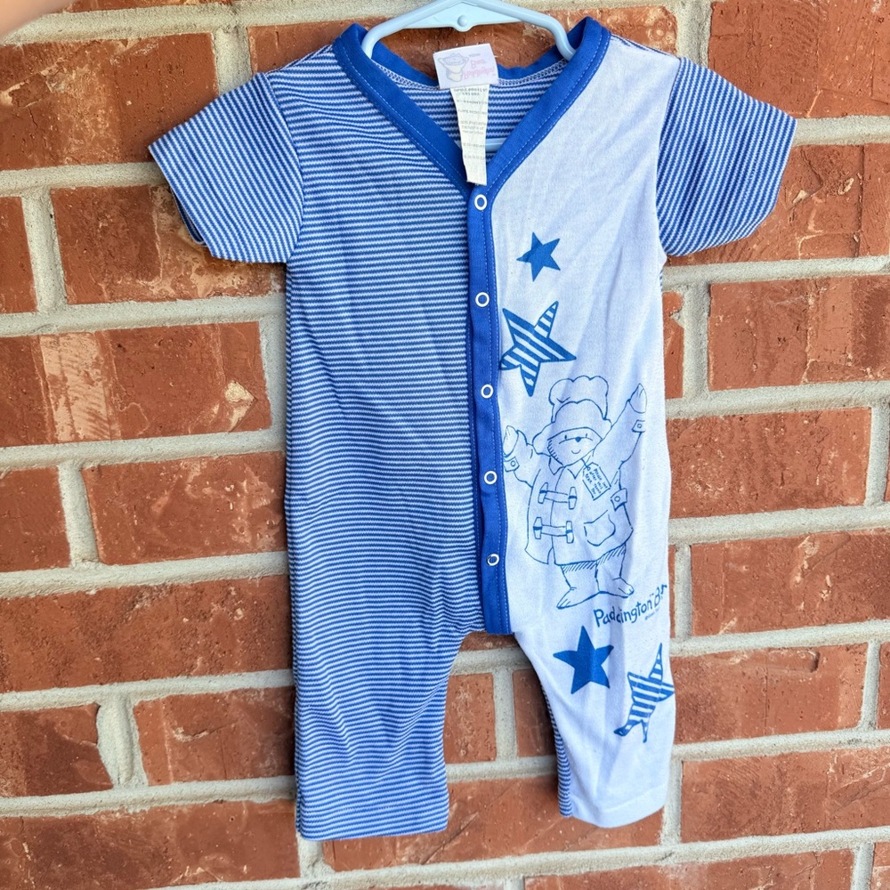 Vintage Blue Striped Paddington One-Piece Romper for Kids